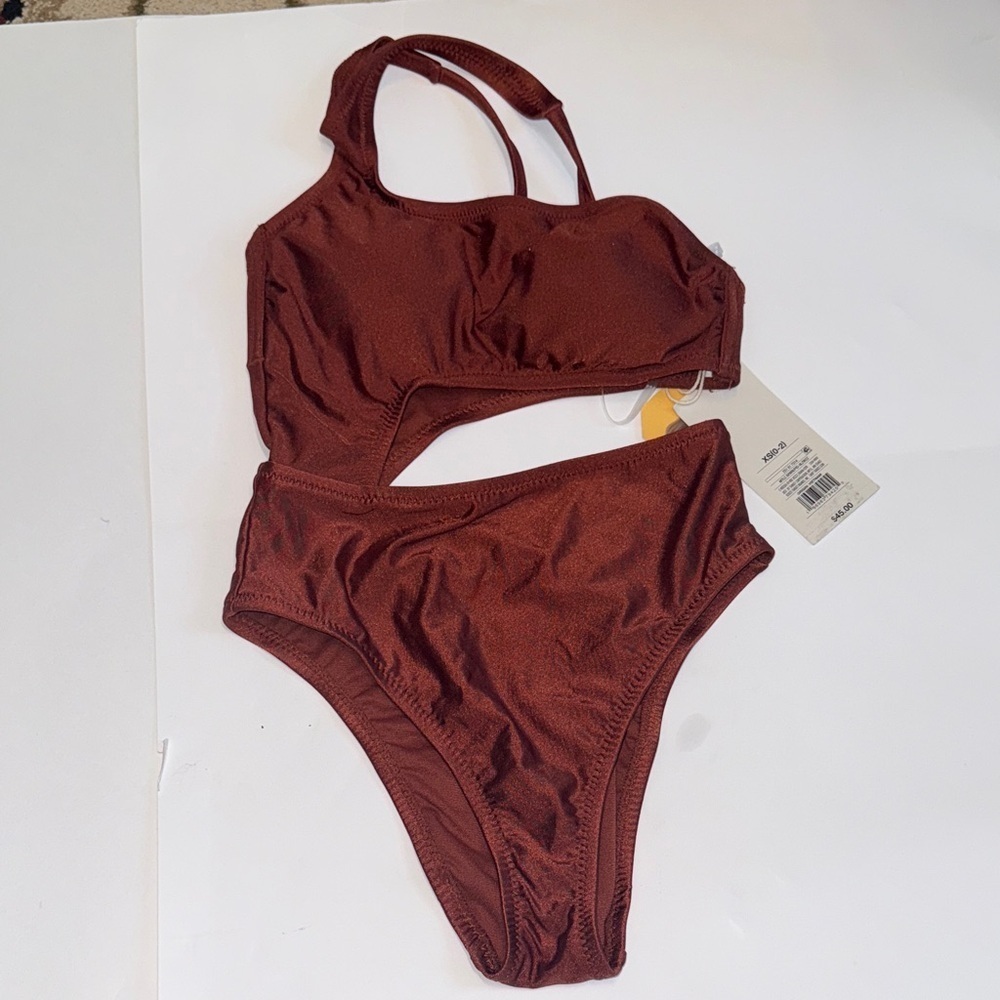 Target Noel Asymetrical Bronze Orange Cut Out One-Piece Swimsuit XS - Picture 5 of 15
